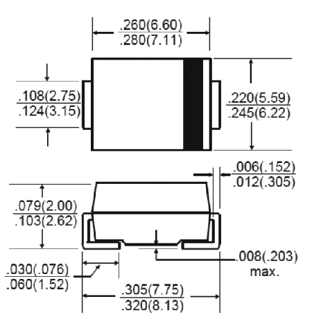 Диод выпрямительный общего назначения 600V / 3A для поверхностного (SMD) монтажа в корпусе SMC/DO-214AB